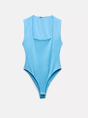 Zara Soft Blue Sculpting Polyamide Bodysuit Size S